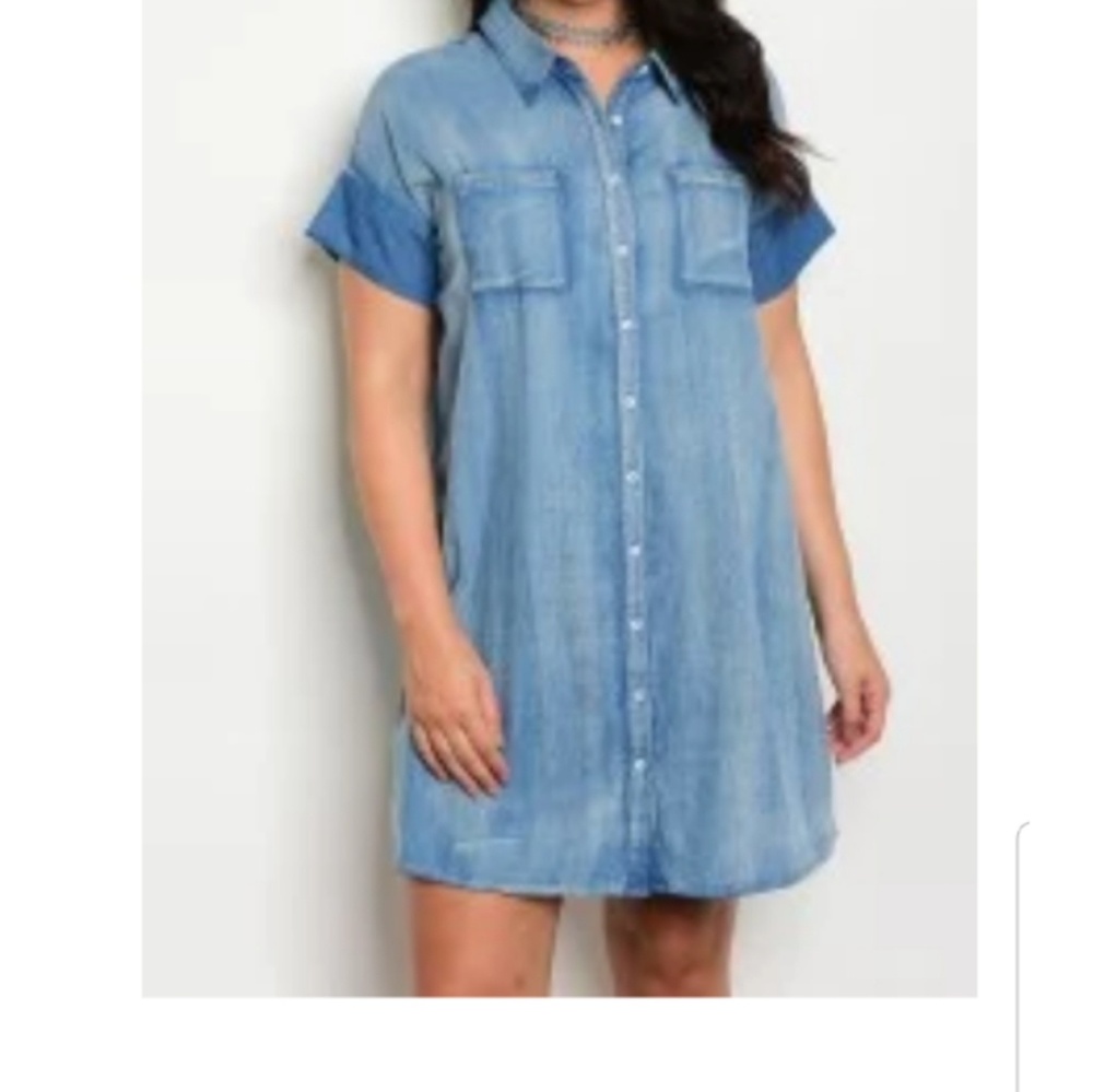 ❤ DENIM PLUS SIZE SHORT SLEEVE BUTTON UP DRESS